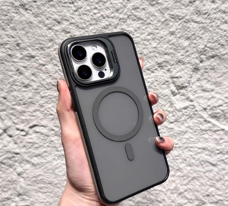 📱Magnetic Phone Case with Lens Stand – Wireless Charging Compatible, Shock-Absorbing & Built-in Kickstand – Hands-Free Viewing