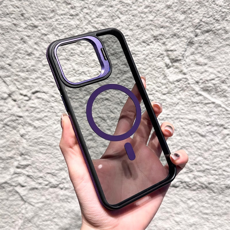 📱Magnetic Phone Case with Lens Stand – Wireless Charging Compatible, Shock-Absorbing & Built-in Kickstand – Hands-Free Viewing