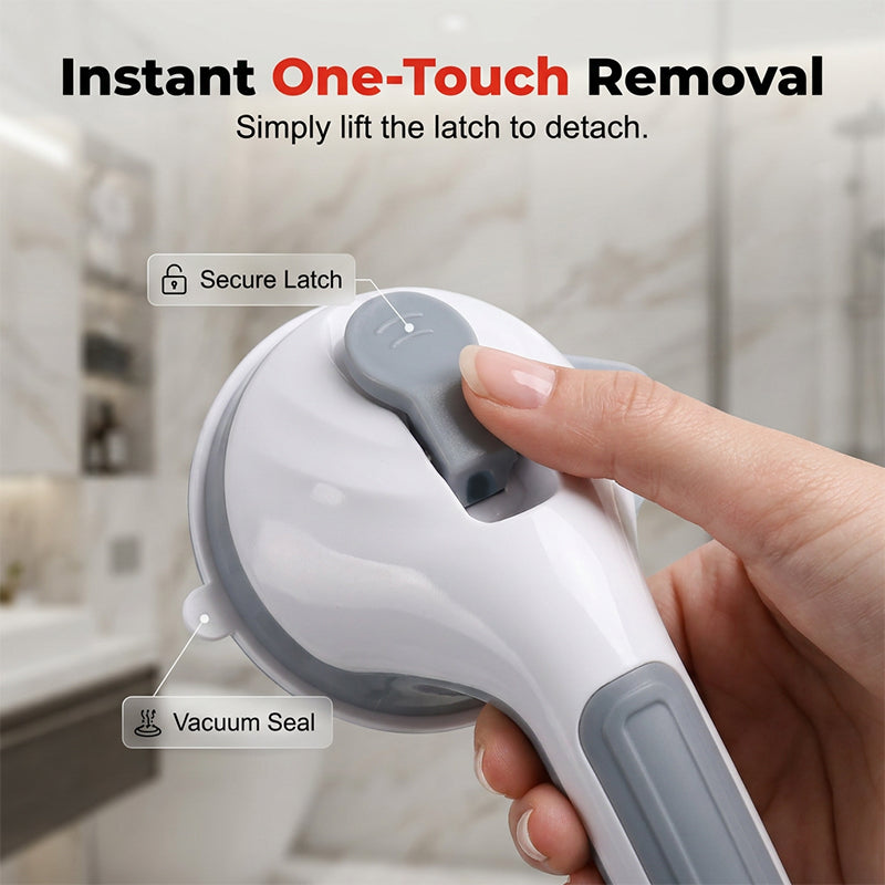 🚿 50% OFF! ✨ Suction Cup Grab Bar – Tool-Free No-Drill Install on Tile & Glass, Strong Vacuum Hold, Removable & Reusable – Extra Balance Support for Bathroom Safety 🔒