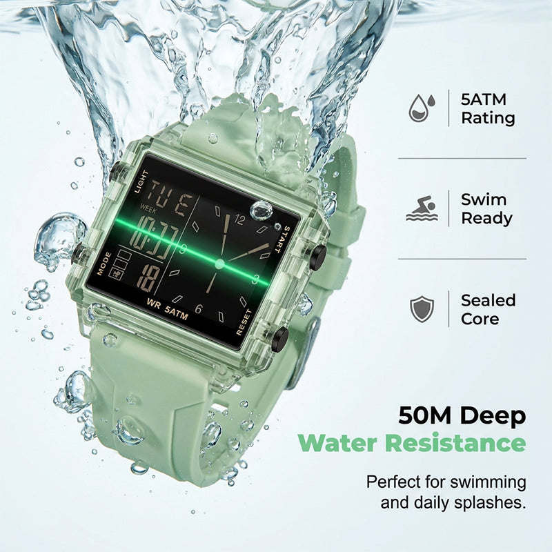 ⏳Time-Limited Special⏰Waterproof Transparent Digital Watch – 50M Rating, Luminous Display, Hybrid Time ✨