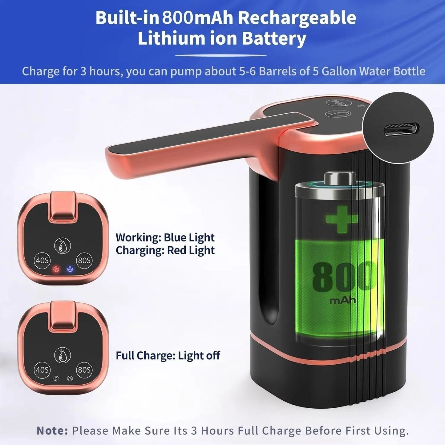 🚰 Foldable Electric Water Pump Dispenser – Portable USB Water Transfer Pump, Universal Fit for 2-5 Gallon Jugs, Camping & Home Water Dispensing