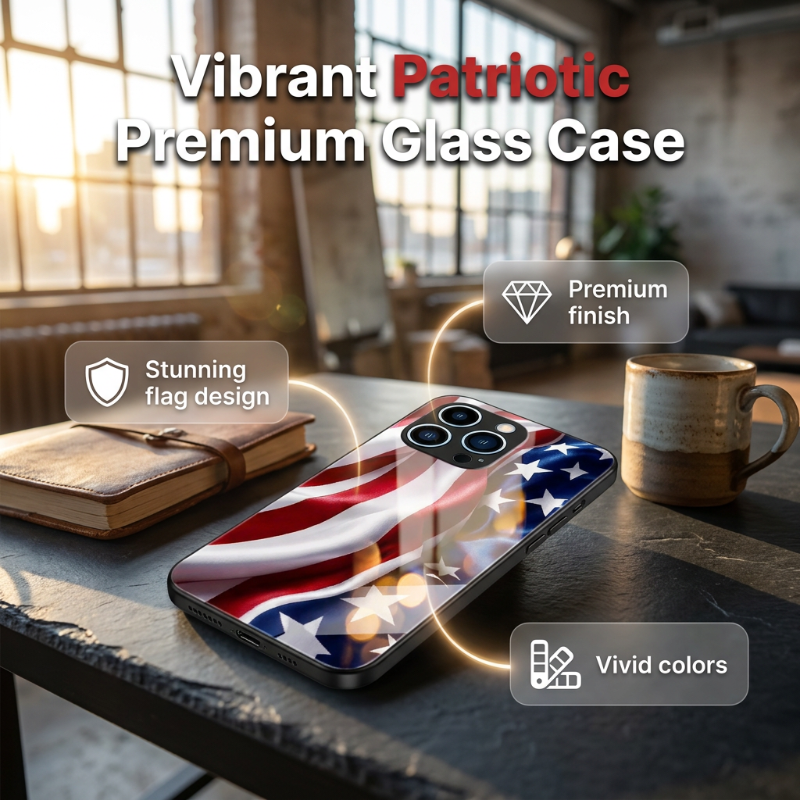 📱 LIMITED-TIME 50% OFF! 💥 Vibrant Patriotic Glass Phone Case – Tempered Glass, Shockproof TPU, Anti-Fingerprint ✨