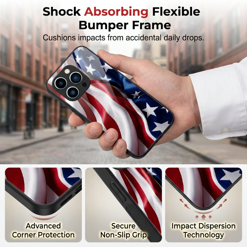 📱 LIMITED-TIME 50% OFF! 💥 Vibrant Patriotic Glass Phone Case – Tempered Glass, Shockproof TPU, Anti-Fingerprint ✨
