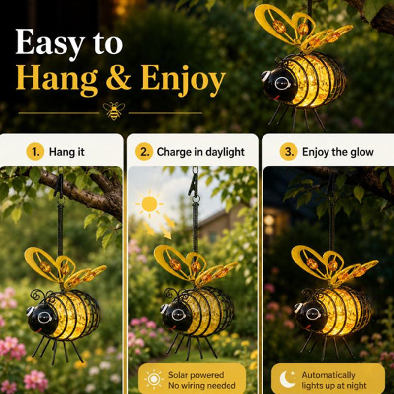 🐝 LIMITED-TIME 50% OFF! ☀️ Hanging Solar Bee Light – Heart Wings, Metal, Weather Resistant 🌸