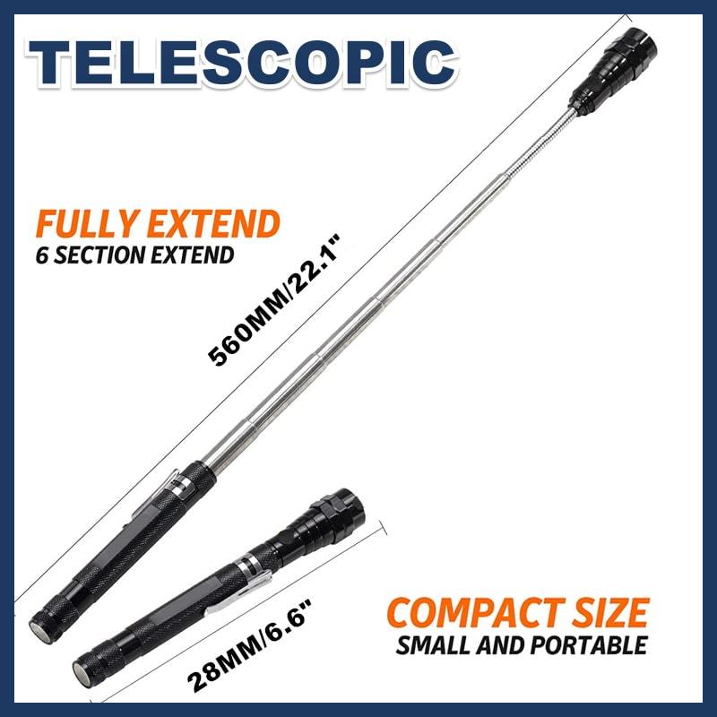 📢📢50% OFF !! ⏰🔦Multifunctional Magnetic Telescopic Flashlight – Extendable, 360° Gooseneck, Super Bright 🛠️