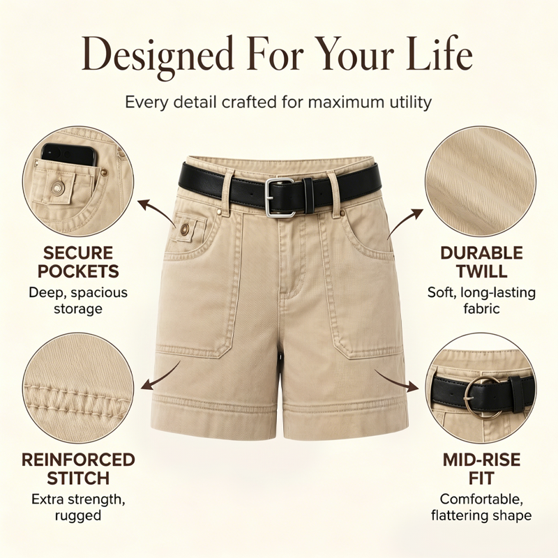 Women's Casual Stretch Shorts with Utility Pockets