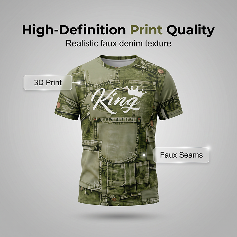 Mens Casual Faux Denim Print T Shirt Shorts Set