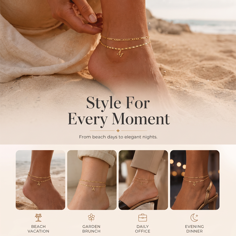 🔥50% OFF NOW✨Dainty Layered Gold Initial Anklets Custom Letter Ankle Bracelets Women Summer Jewelry