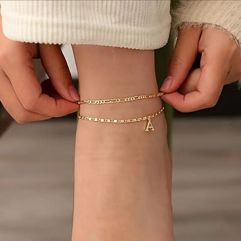 🔥50% OFF NOW✨Dainty Layered Gold Initial Anklets Custom Letter Ankle Bracelets Women Summer Jewelry