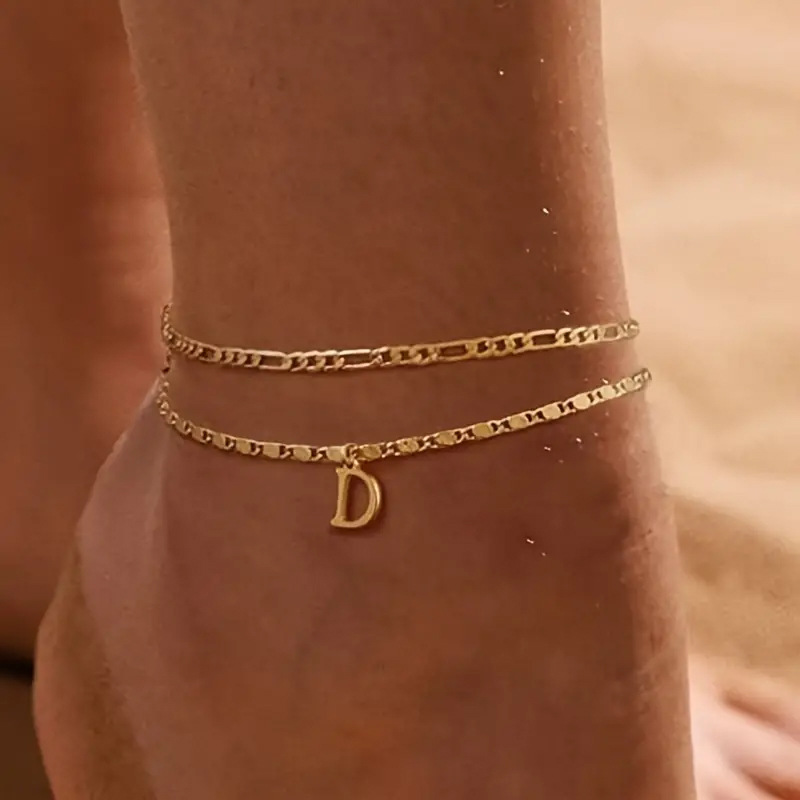 🔥50% OFF NOW✨Dainty Layered Gold Initial Anklets Custom Letter Ankle Bracelets Women Summer Jewelry