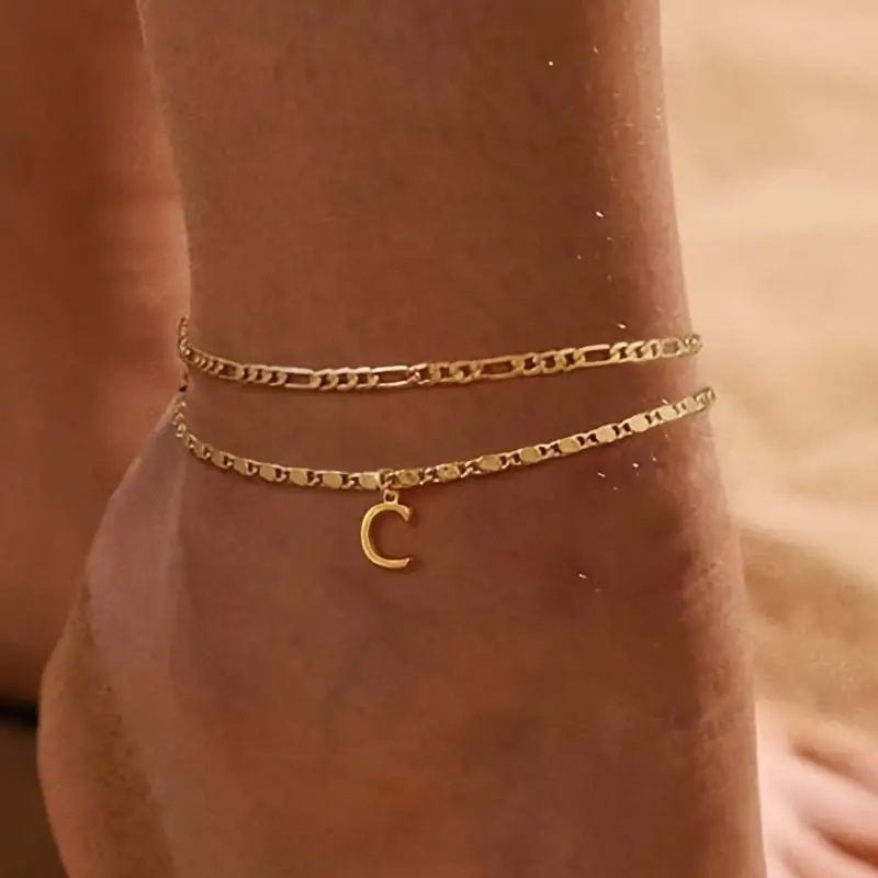 🔥50% OFF NOW✨Dainty Layered Gold Initial Anklets Custom Letter Ankle Bracelets Women Summer Jewelry