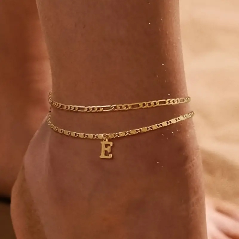 🔥50% OFF NOW✨Dainty Layered Gold Initial Anklets Custom Letter Ankle Bracelets Women Summer Jewelry