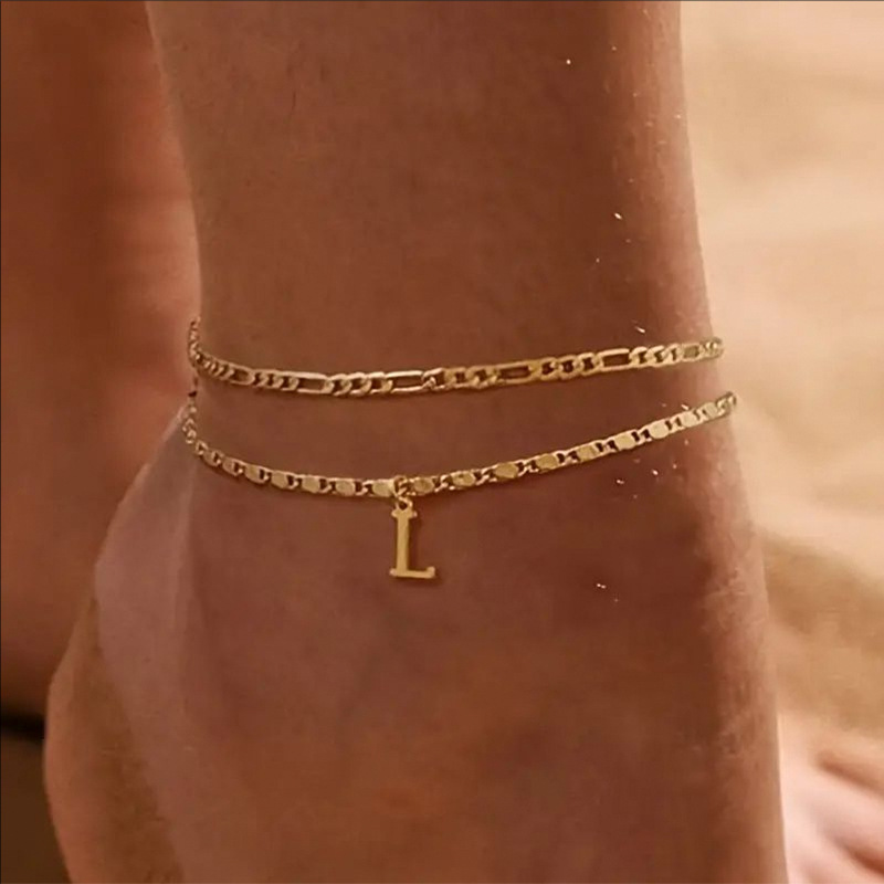 🔥50% OFF NOW✨Dainty Layered Gold Initial Anklets Custom Letter Ankle Bracelets Women Summer Jewelry