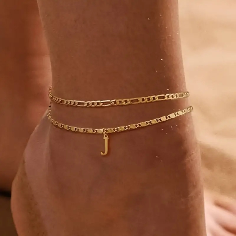 🔥50% OFF NOW✨Dainty Layered Gold Initial Anklets Custom Letter Ankle Bracelets Women Summer Jewelry