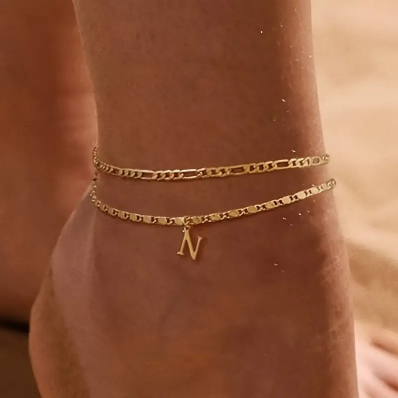 🔥50% OFF NOW✨Dainty Layered Gold Initial Anklets Custom Letter Ankle Bracelets Women Summer Jewelry