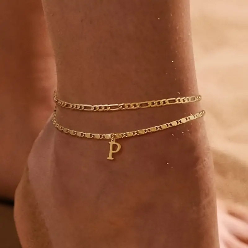 🔥50% OFF NOW✨Dainty Layered Gold Initial Anklets Custom Letter Ankle Bracelets Women Summer Jewelry