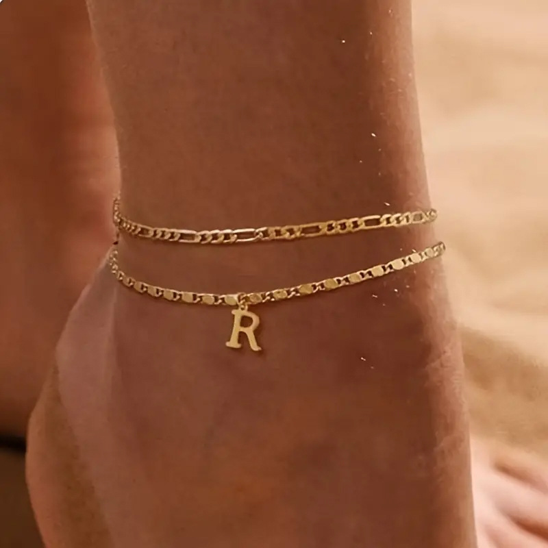 🔥50% OFF NOW✨Dainty Layered Gold Initial Anklets Custom Letter Ankle Bracelets Women Summer Jewelry