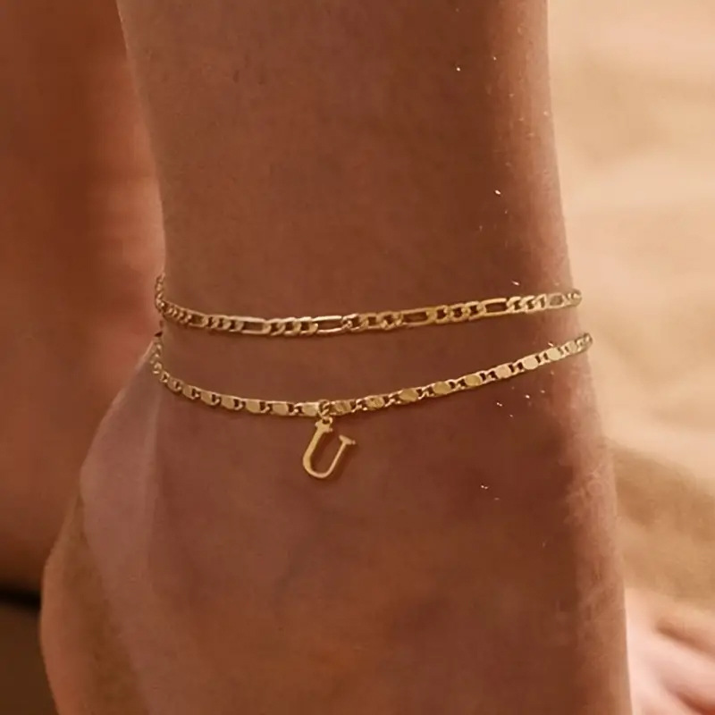🔥50% OFF NOW✨Dainty Layered Gold Initial Anklets Custom Letter Ankle Bracelets Women Summer Jewelry