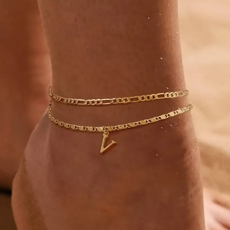 🔥50% OFF NOW✨Dainty Layered Gold Initial Anklets Custom Letter Ankle Bracelets Women Summer Jewelry