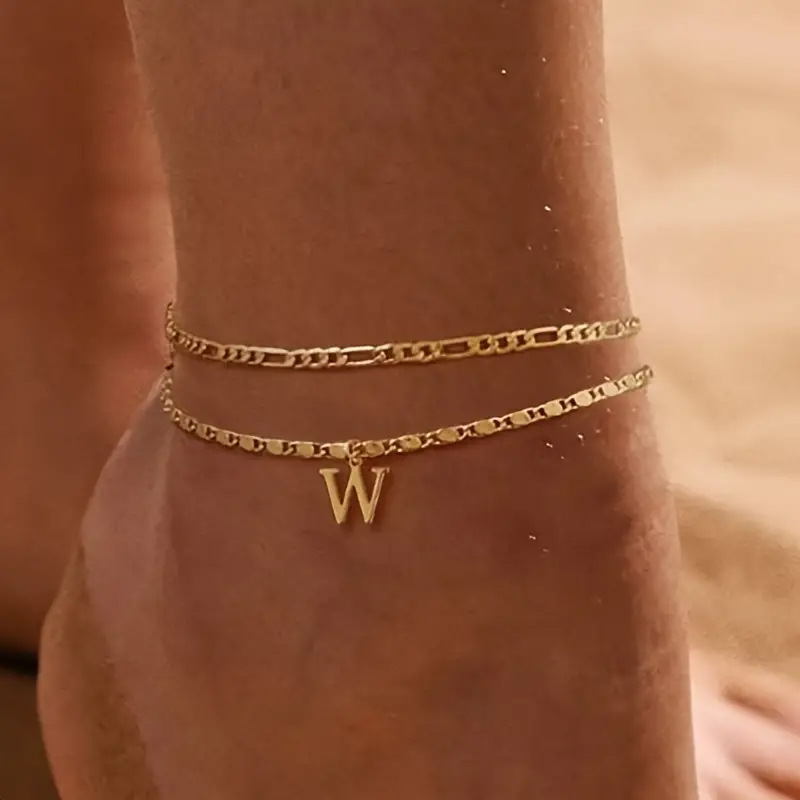 🔥50% OFF NOW✨Dainty Layered Gold Initial Anklets Custom Letter Ankle Bracelets Women Summer Jewelry