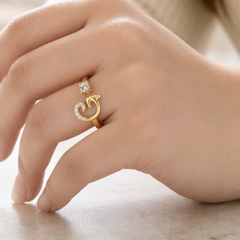 Adjustable Sparkle Initial Ring for Women