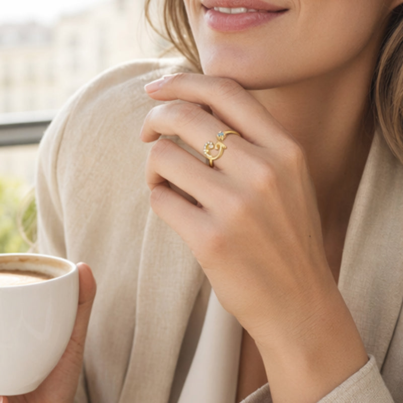 Adjustable Sparkle Initial Ring for Women