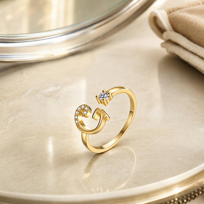 Adjustable Sparkle Initial Ring for Women