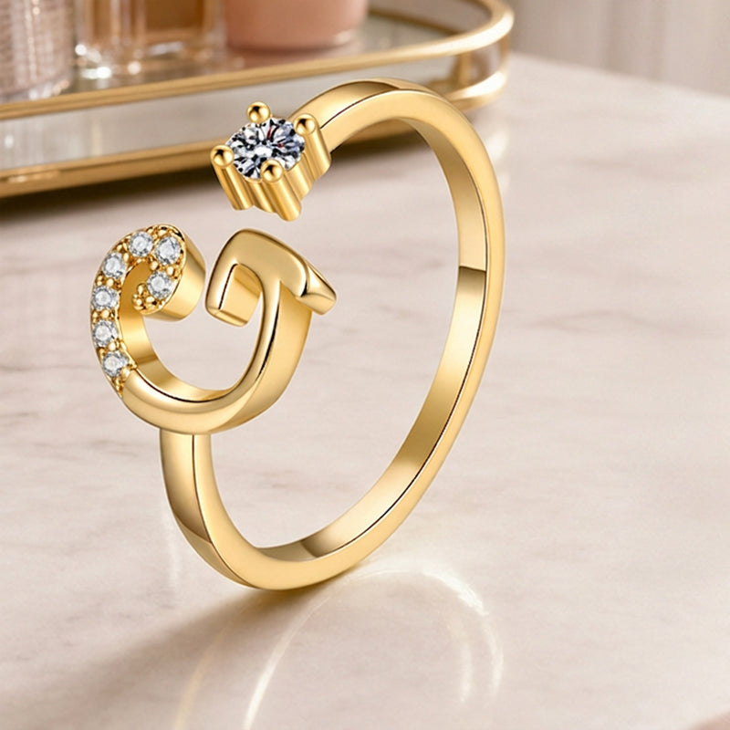 Adjustable Sparkle Initial Ring for Women