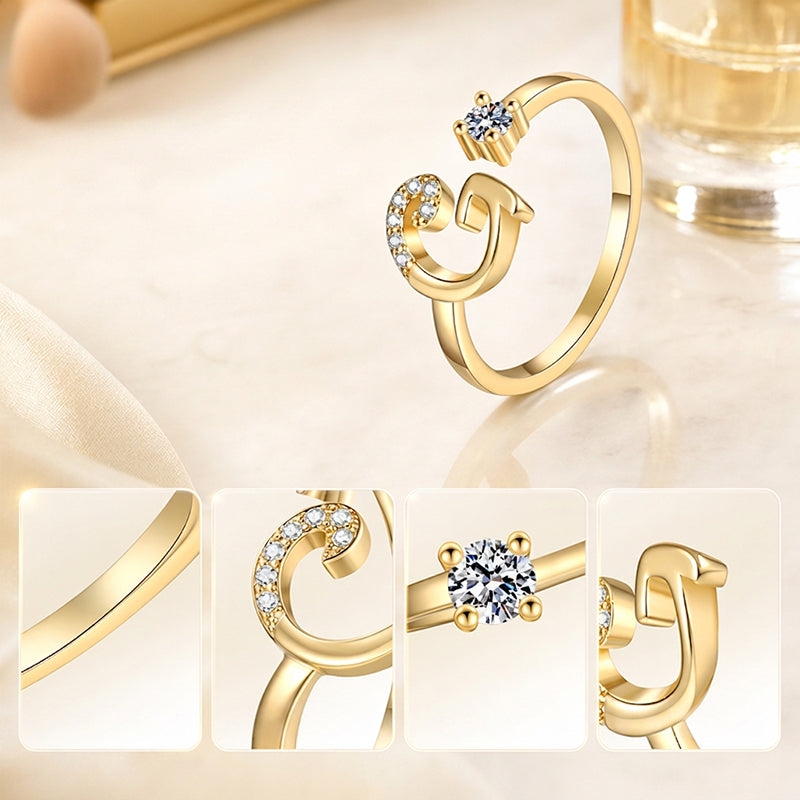 Adjustable Sparkle Initial Ring for Women