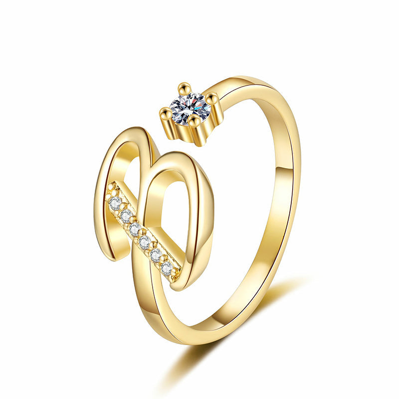 Adjustable Sparkle Initial Ring for Women