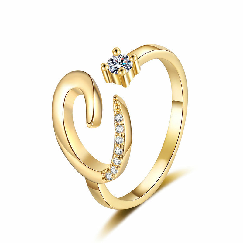 Adjustable Sparkle Initial Ring for Women