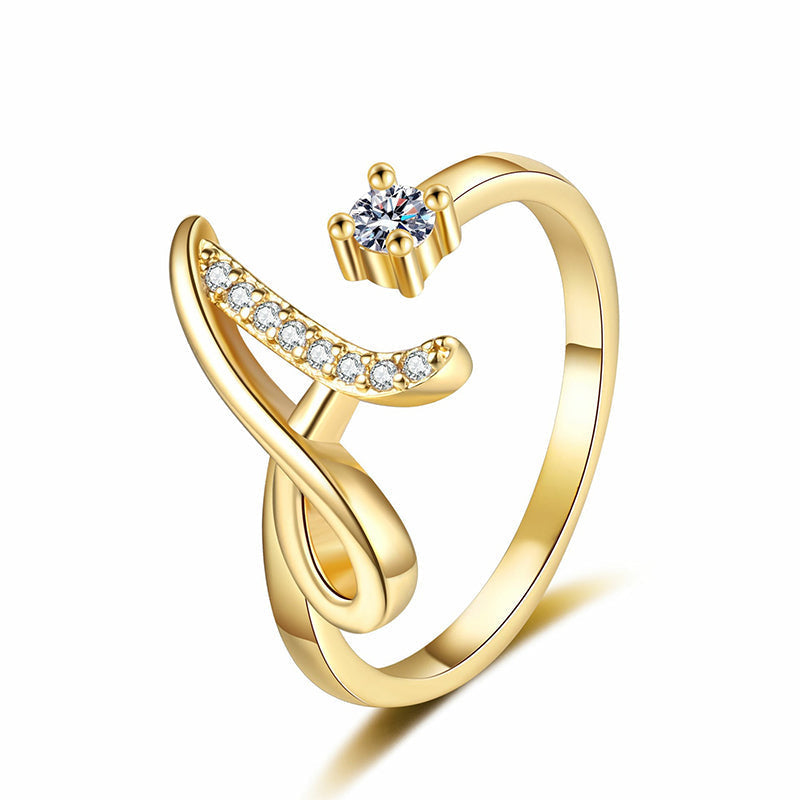Adjustable Sparkle Initial Ring for Women