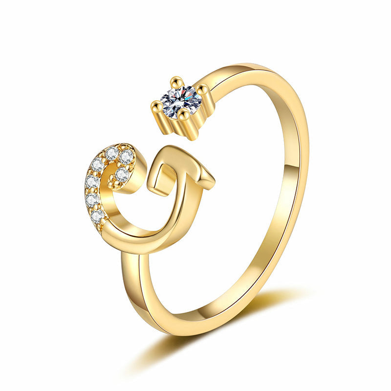 Adjustable Sparkle Initial Ring for Women
