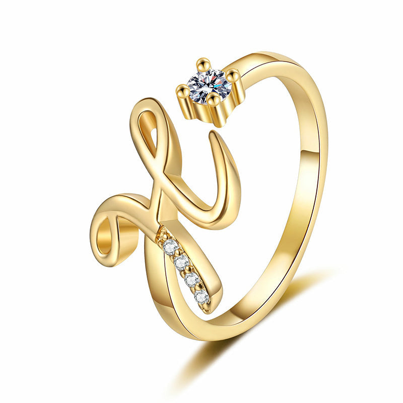 Adjustable Sparkle Initial Ring for Women