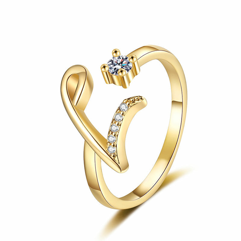 Adjustable Sparkle Initial Ring for Women