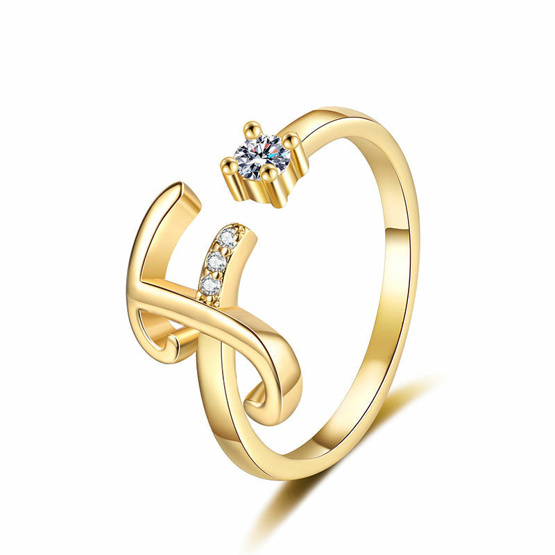 Adjustable Sparkle Initial Ring for Women