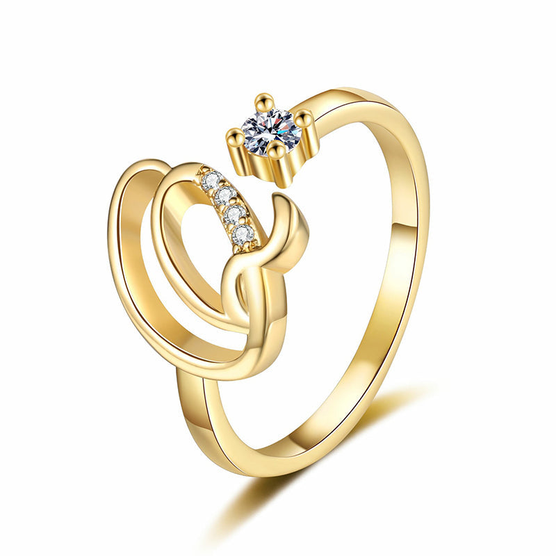 Adjustable Sparkle Initial Ring for Women