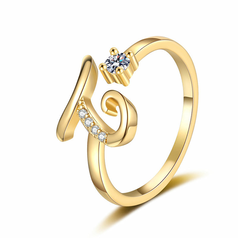 Adjustable Sparkle Initial Ring for Women