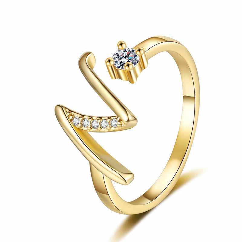 Adjustable Sparkle Initial Ring for Women