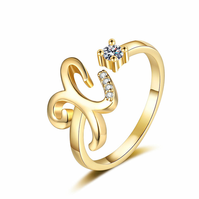 Adjustable Sparkle Initial Ring for Women