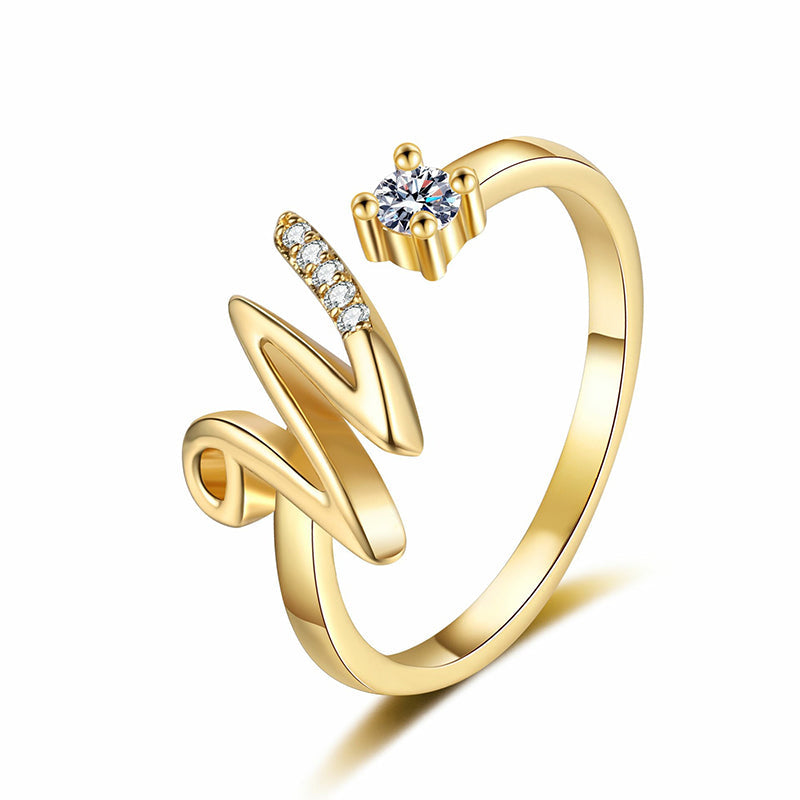 Adjustable Sparkle Initial Ring for Women
