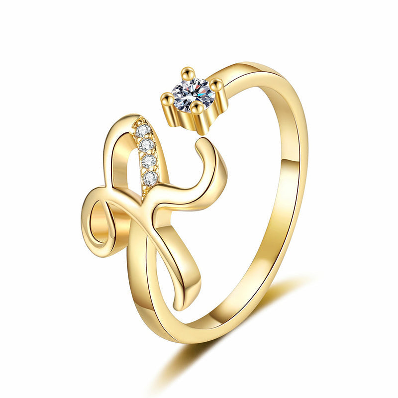 Adjustable Sparkle Initial Ring for Women