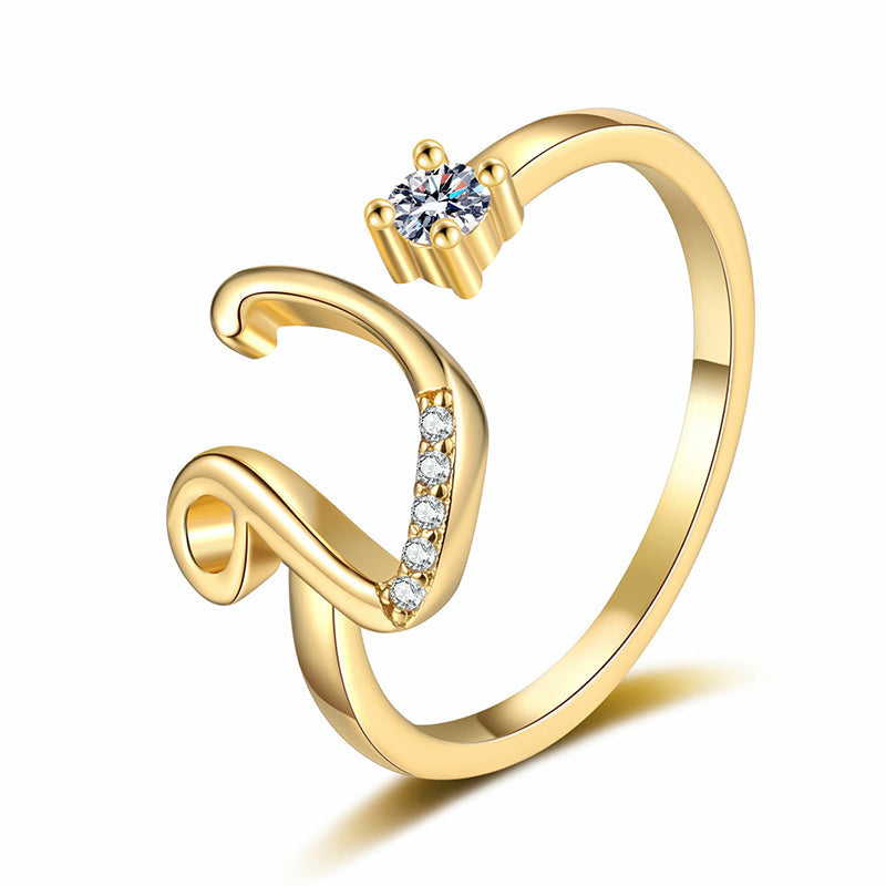 Adjustable Sparkle Initial Ring for Women