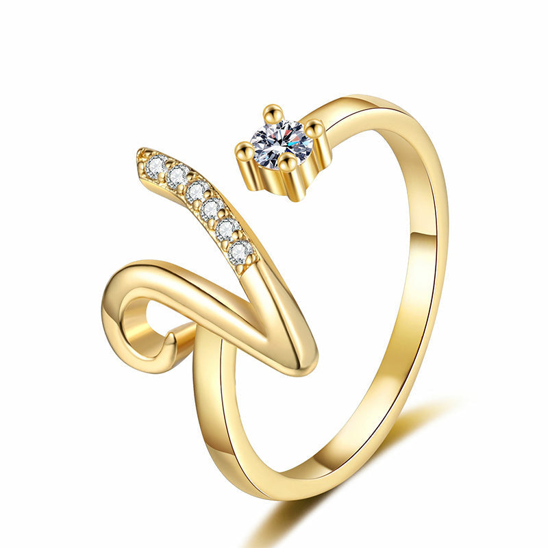 Adjustable Sparkle Initial Ring for Women
