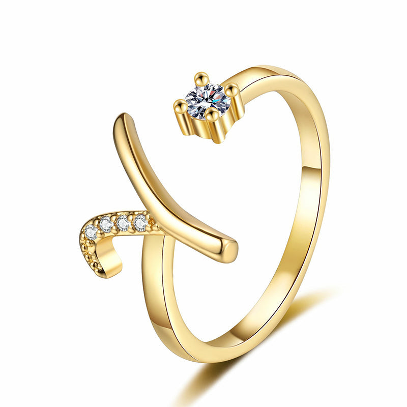 Adjustable Sparkle Initial Ring for Women