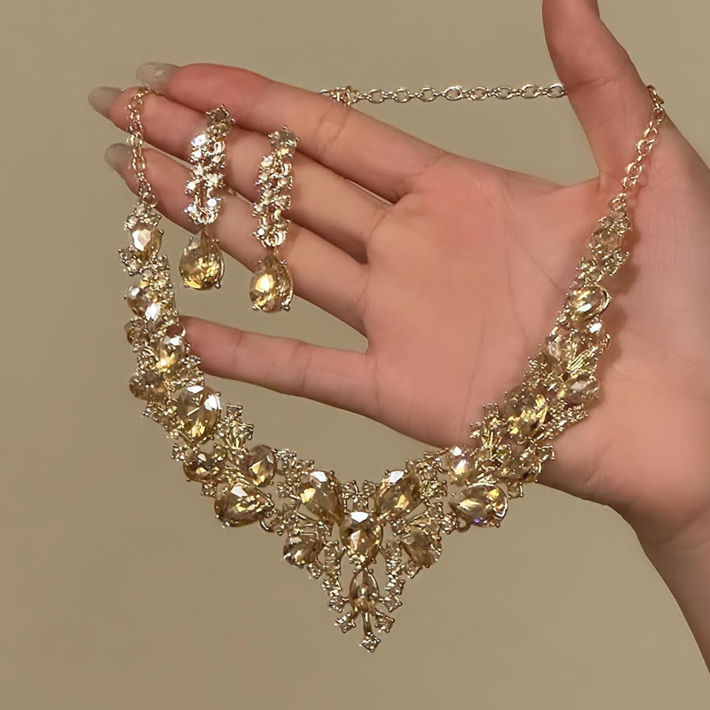 Elegant Yellow Sparkling Rhinestone Jewelry