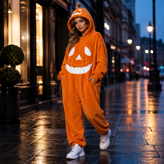 Unisex Halloween Pumpkin Hooded Jumpsuit