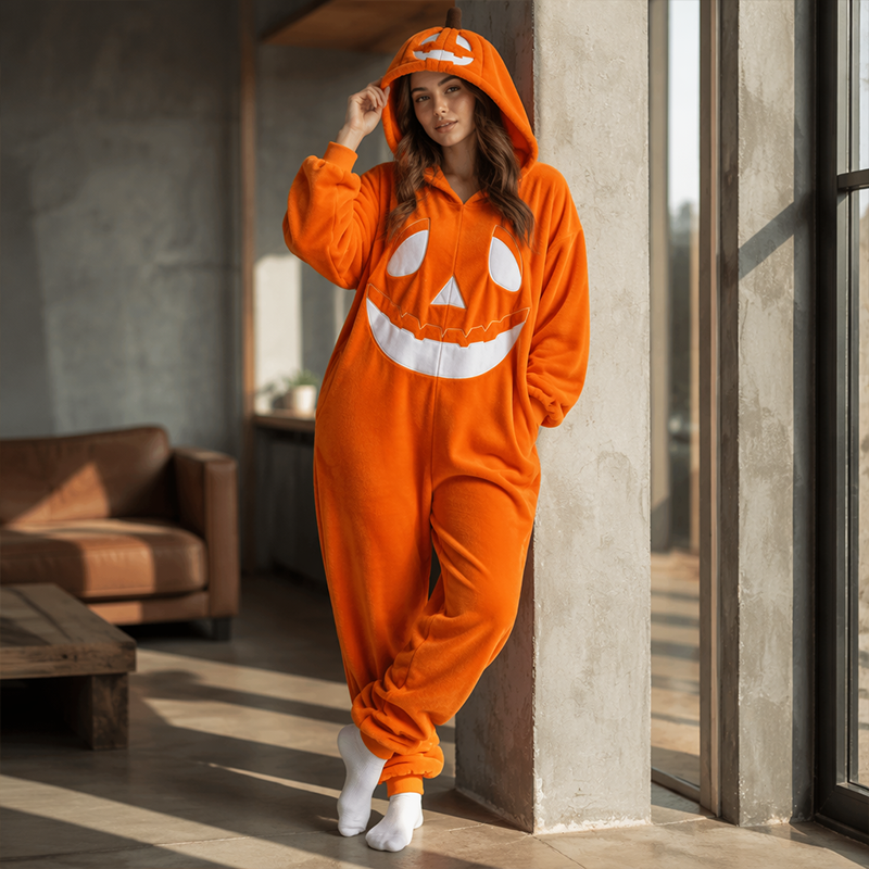 Unisex Halloween Pumpkin Hooded Jumpsuit