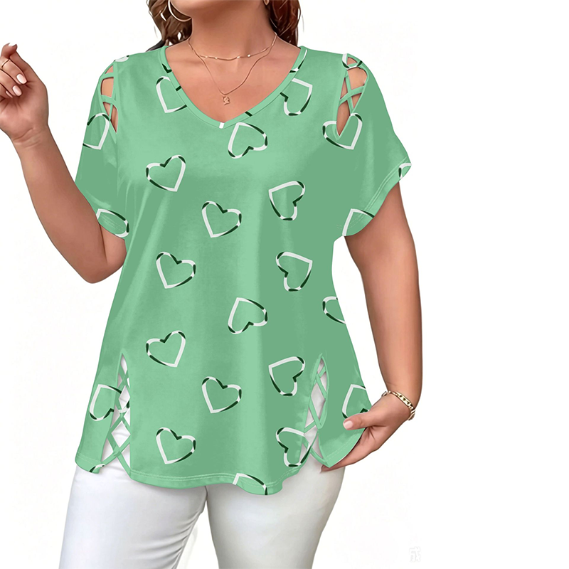 🎉 LIMITED TIME 50% OFF! 👚 Women's Summer V-Neck Printed Top – Strappy Cutout Shoulders & Lace-Up Side Slits ❤️