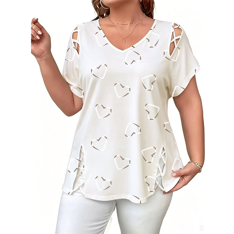 🎉 LIMITED TIME 50% OFF! 👚 Women's Summer V-Neck Printed Top – Strappy Cutout Shoulders & Lace-Up Side Slits ❤️